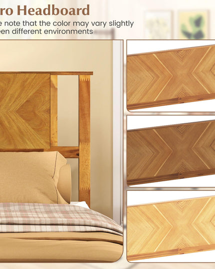 Lit plateforme Giantex Mid-Century Modern en bois d'acacia avec tête de lit et support à lattes en bois