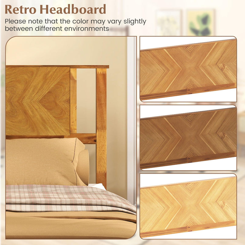 Giantex Mid-Century Modern Acacia Wood Platform Bed with Headboard & Wooden Slats Support