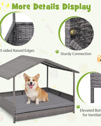 Giantex Outdoor Wicker Dog House with Washable Cushion