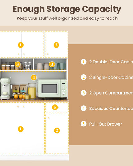 Giantex Kitchen Pantry Cabinet, 71” Tall Buffet Cabinet with Hutch, Built-in Power Outlet