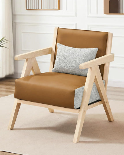 Giantex Mid-Century Modern Artificial Leather Sofa Chair w/Rubber Wood Frame