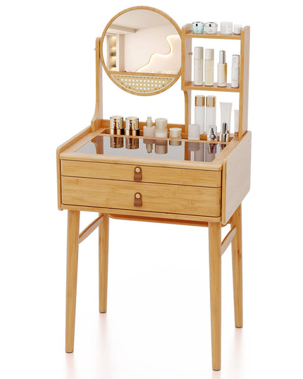 Small Vanity Desk with Mirror with Storage Drawers & Shelves