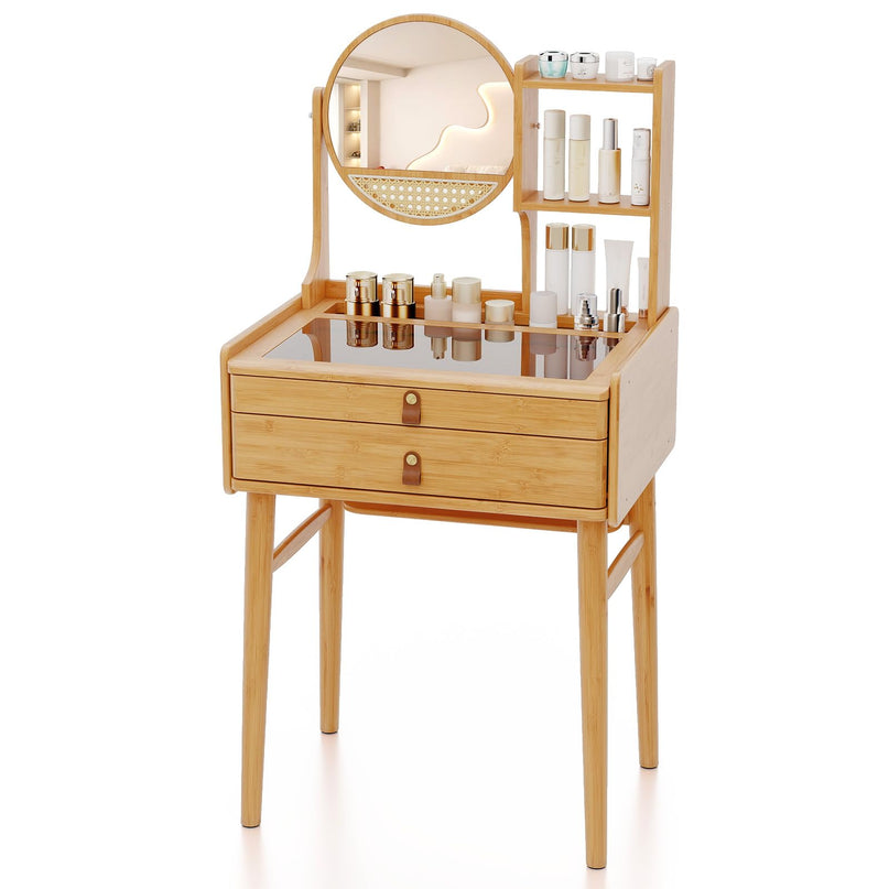 Small Vanity Desk with Mirror with Storage Drawers & Shelves