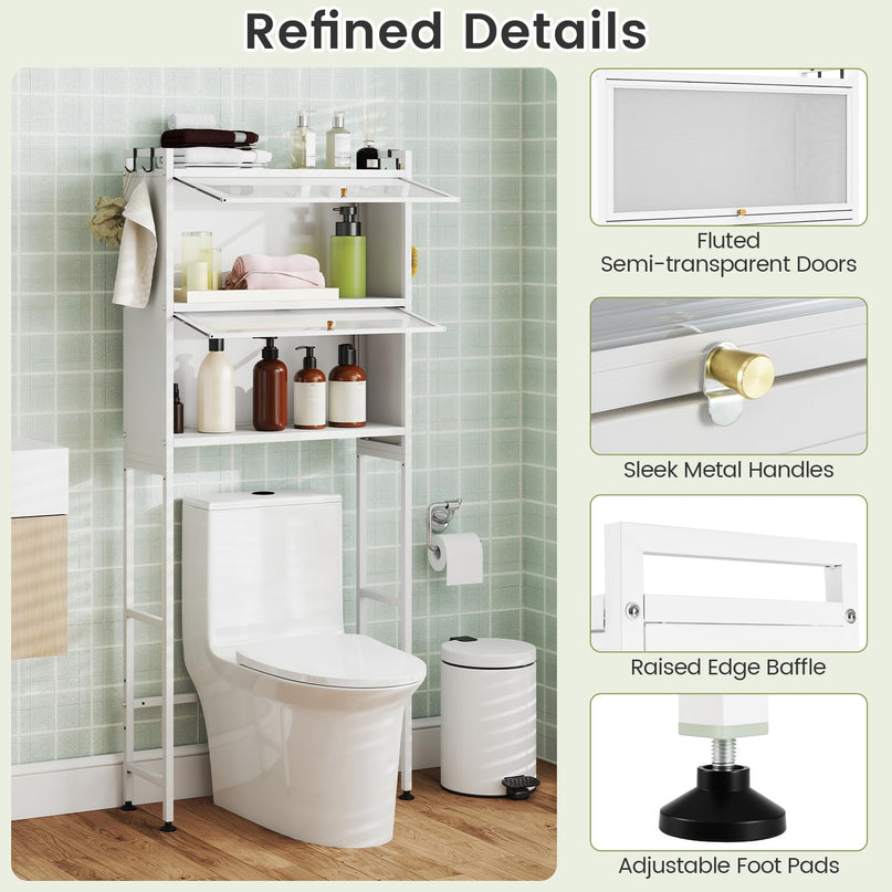 Giantex Over The Toilet Storage Cabinet with 2 Flip-up Fluted Doors