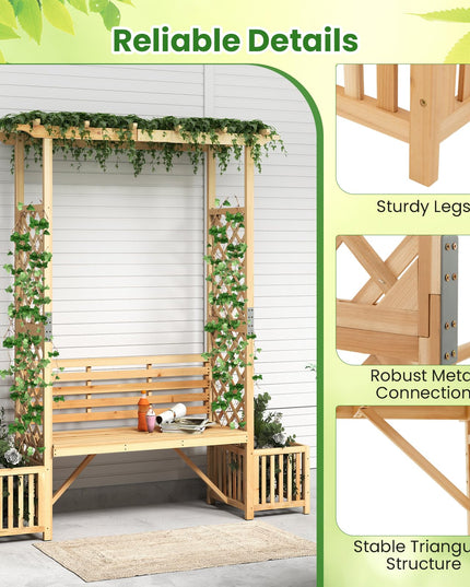 Giantex Outdoor Bench with Garden Arbor & 2 Planter Boxes