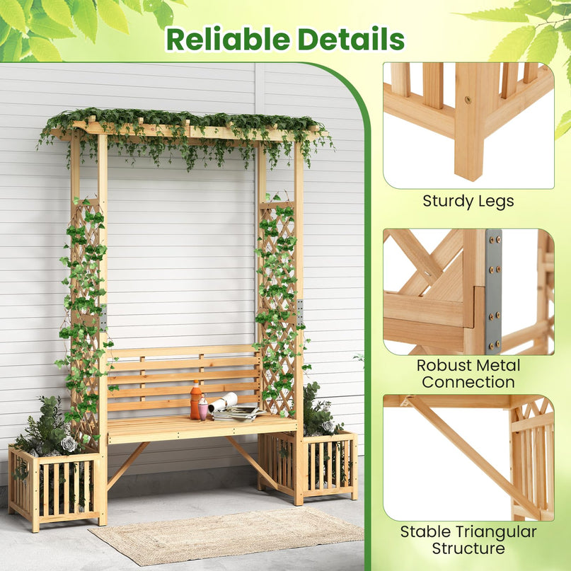 Giantex Outdoor Bench with Garden Arbor & 2 Planter Boxes