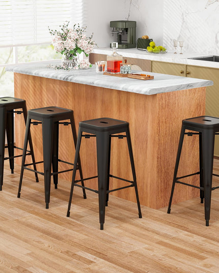 Giantex Metal Backless Bar Stools Set of 4, 30" Bar Height Modern Industrial Barstools w/Cut-out Handle