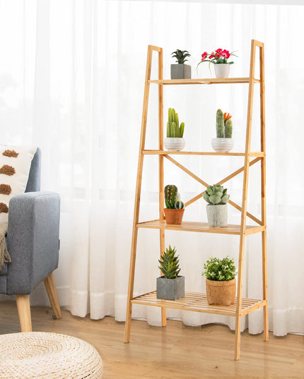 Giantex 4-Tier Bamboo Bookshelf, Multifunctional Storage Display Rack Shelves with Anti-Tipping Device