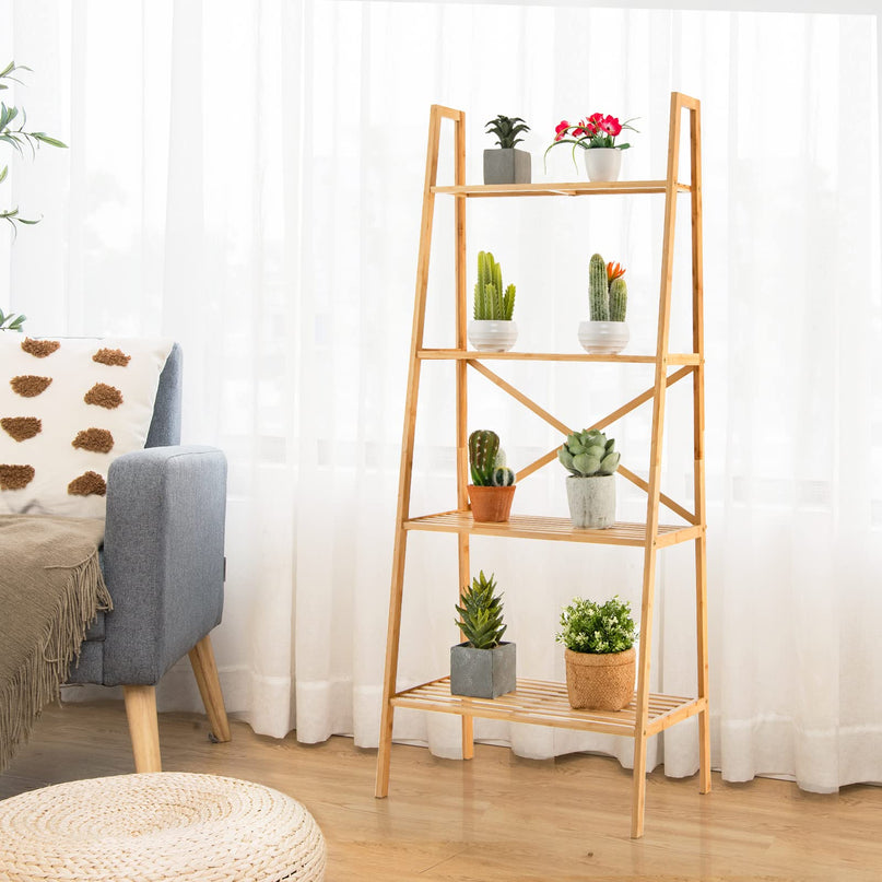 Giantex 4-Tier Bamboo Bookshelf, Multifunctional Storage Display Rack Shelves with Anti-Tipping Device