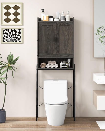Giantex Over The Toilet Storage Cabinet, Industrial Bathroom Organizer w/Trapezoid Metal Frame