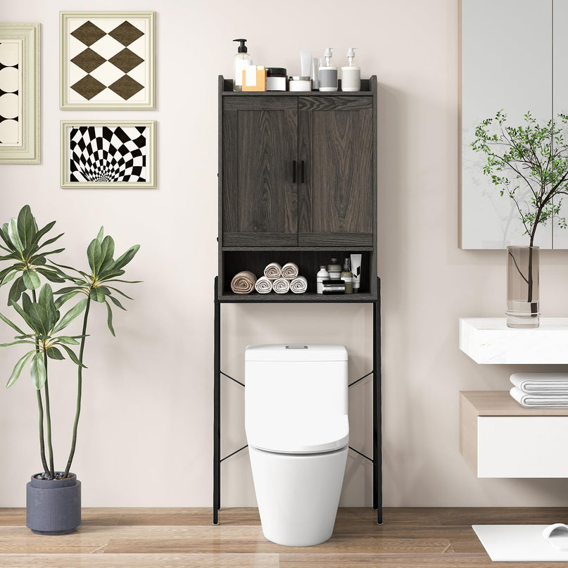 Giantex Over The Toilet Storage Cabinet, Industrial Bathroom Organizer w/Trapezoid Metal Frame