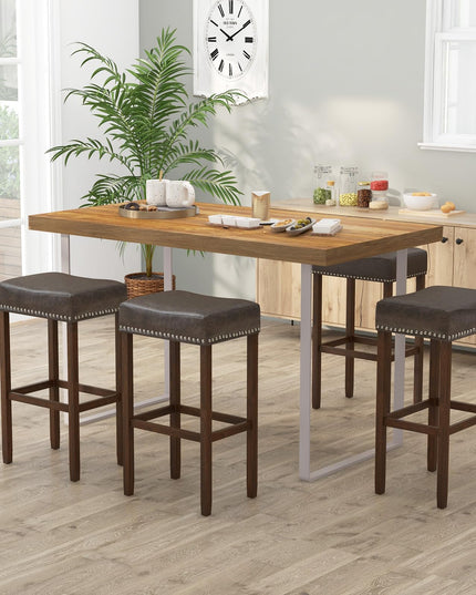 Giantex Bar Stools, Saddle-Shaped Kitchen Stools, PU Leather Bar Height Saddle Stools w/Footrests