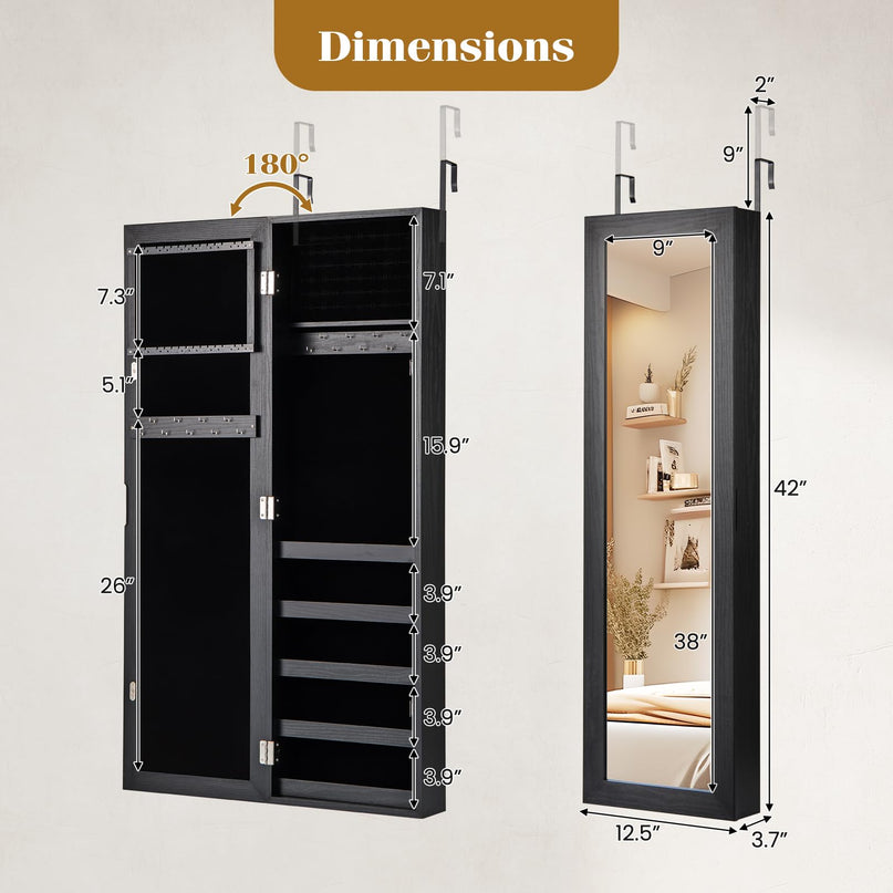 Giantex Wall Door Mounted Jewelry Armoire Cabinet with Full-length Mirror