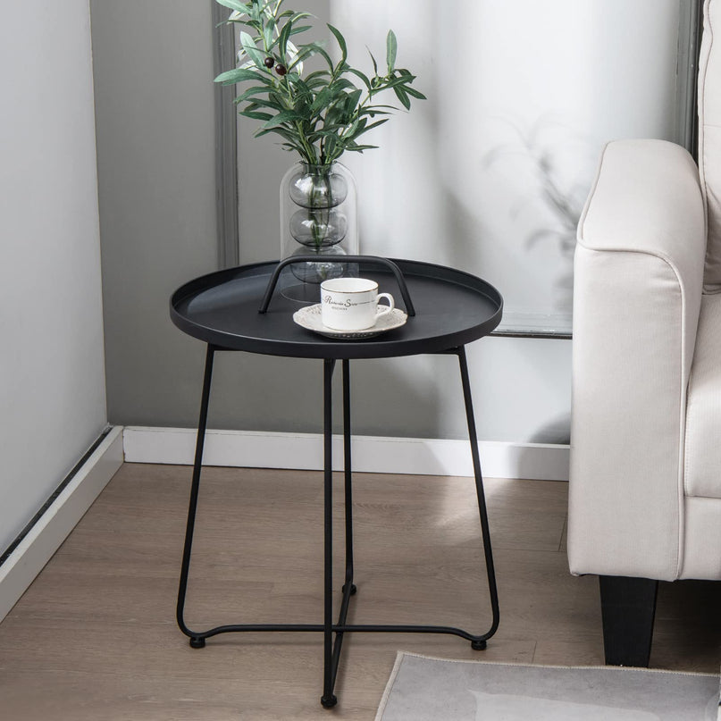 Giantex Outdoor Side Table with Handle - Metal Patio End Table