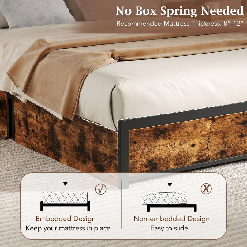 Giantex  LED Bed Frame with Charging Station & 4 Storage Drawers