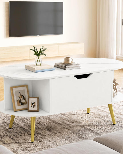 GIANTEX 39.5" Faux Marble Lift Top Coffee Table with Storage