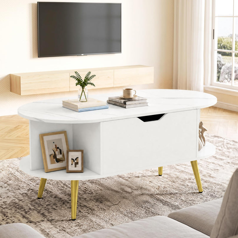 GIANTEX 39.5" Faux Marble Lift Top Coffee Table with Storage