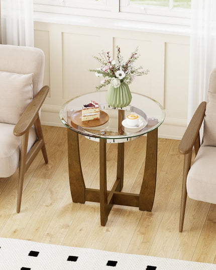 Giantex Round Glass End Table - 24’’ Side Table with Tempered Glass Top