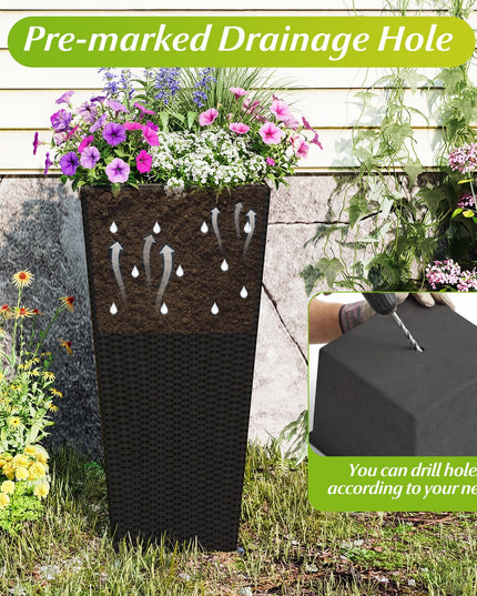 Giantex 3 Pack Tall Planters | 30"-22"-18.5" H Tapered Rattan Planter with Detachable Inner Boxes