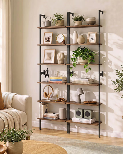 GIANTEX Ladder Shelf | 6-Tier Wall Mounted Bookshelf with Metal Frame (1/2)