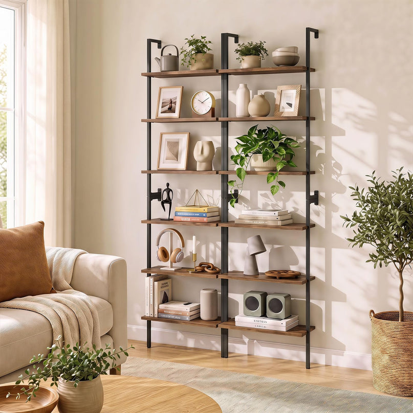 GIANTEX Ladder Shelf | 6-Tier Wall Mounted Bookshelf with Metal Frame (1/2)
