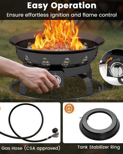 Giantex Portable Propane Fire Pit 21 Inch Smokeless Fire Bowl with Cover