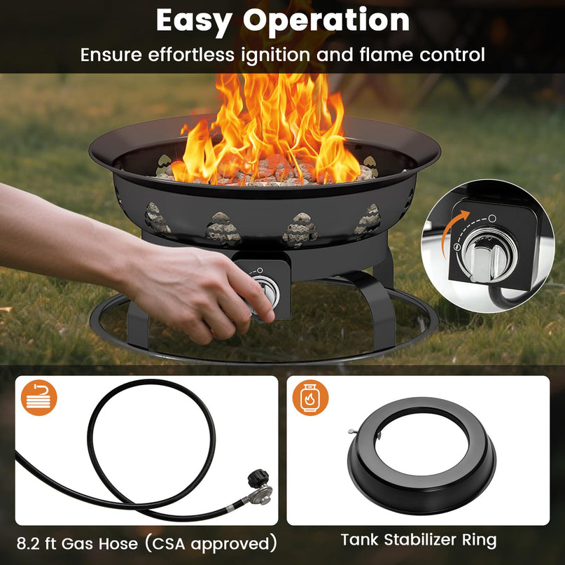 Giantex Portable Propane Fire Pit 21 Inch Smokeless Fire Bowl with Cover
