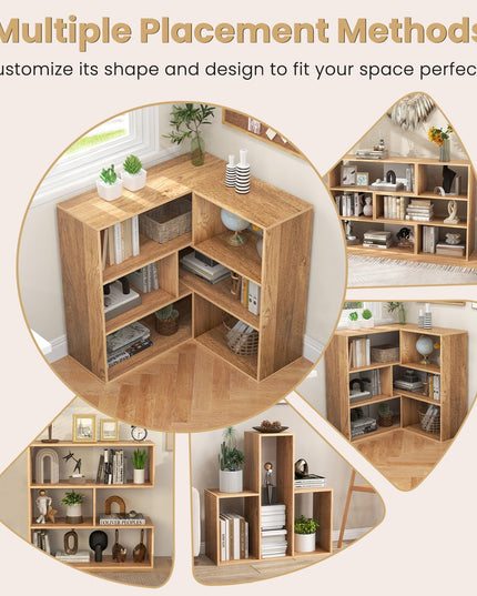 Giantex 3-Tier Bookshelf, Wooden Concave Bookcase for Small Space, Modern Freestanding Display Storage Shelves