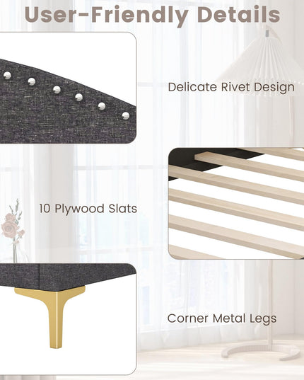 Giantex Upholstered Daybed, Rivet-Tufted Platform Bed with Headboard