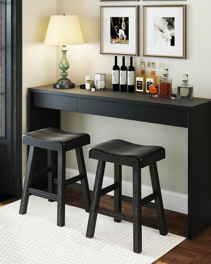 Giantex 24" Bar Stools Set, Counter Height Saddle Bar Stools w/Footrests, Acacia Wood Seats, Rubber Wood Crossbars