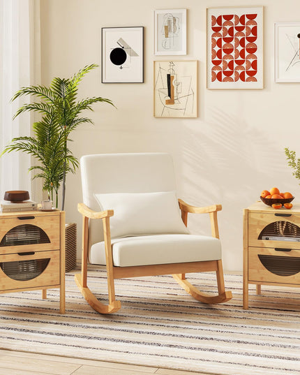 Giantex Bamboo Nightstand, Mid-Century Modern Bedside Table with 2 Storage Drawers & Tempered Glass