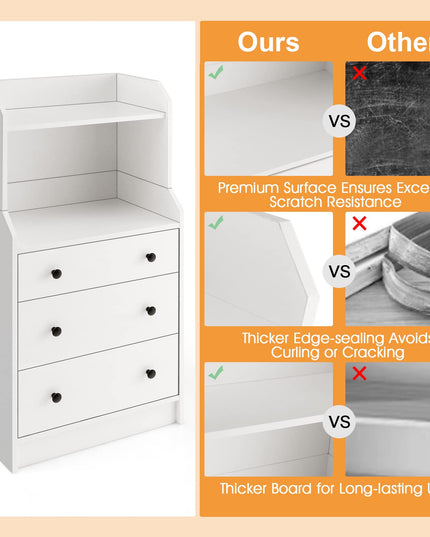 Giantex 3 Drawers Dresser for Bedroom - Modern Storage Dresser Chest of Drawers with 2 Shelves, 3 Pull-Out Drawers