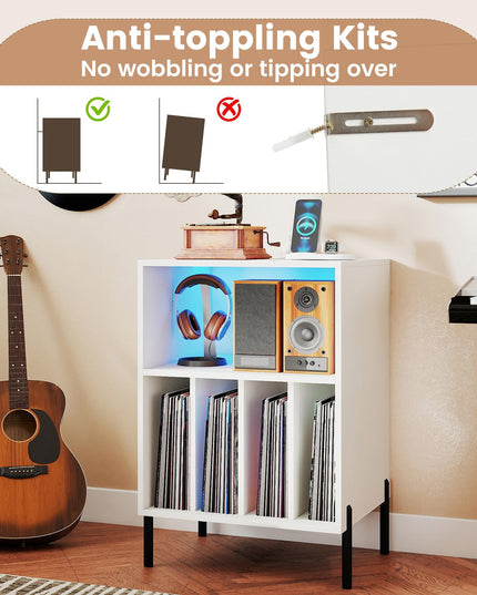 Giantex Record Player Stand w/LED Light & Charging Station