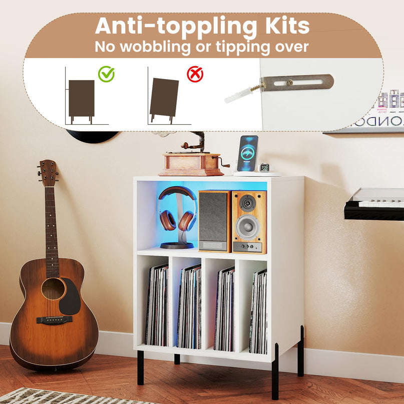 Giantex Record Player Stand w/LED Light & Charging Station