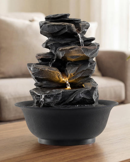 Giantex Warm Light Rock Tabletop Water Fountain Zen Meditation