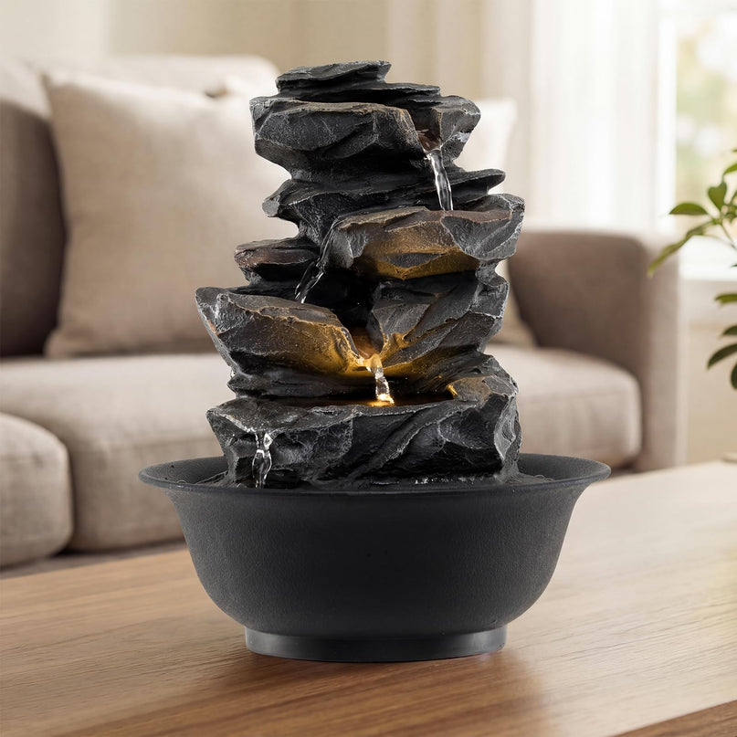 Giantex Fontaine d'intérieur de table lumineuse chaude Rocher Méditation Zen