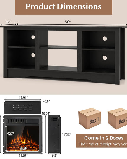 Giantex Fireplace TV Stand for TVs Up to 65”, Entertainment Center with Adjustable Shelves
