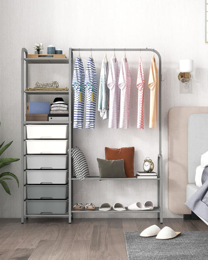 Giantex Free Standing Closet Organizer, Heavy Duty Garment Rack with 6 Removable Drawers (Grey)