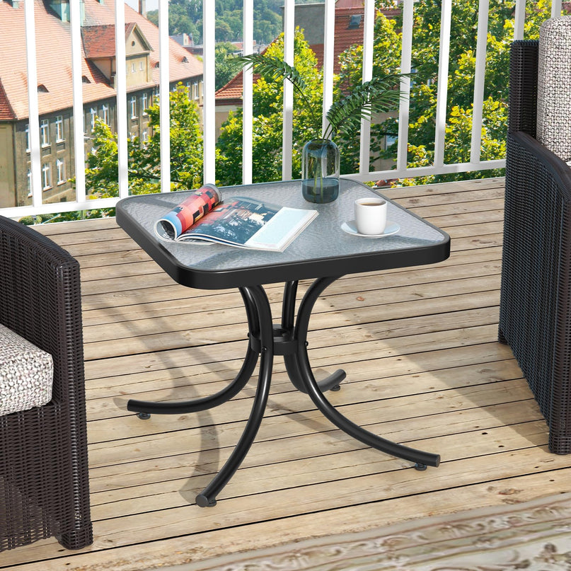 Giantex Small Outdoor Side Table with Tempered Glass Top Set of 2