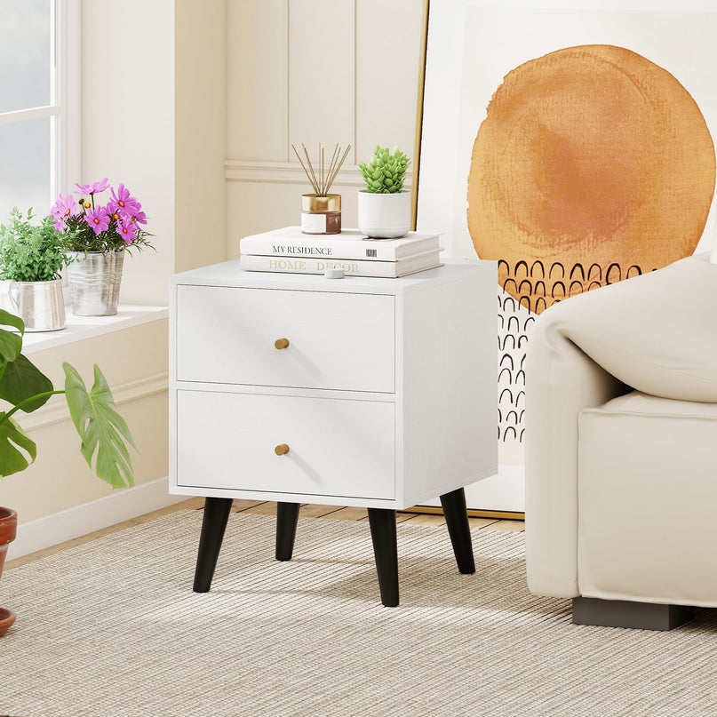 Giantex Night Stand Set 1/2 with Drawers Mid Century Modern Bedside Table