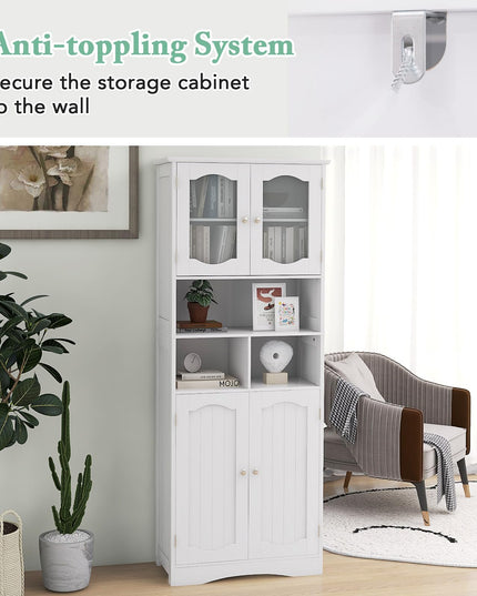 Giantex 58.5" Tall Storage Cabinet - Pantry Cabinet with Tempered Glass Doors, Adjustable Shelves