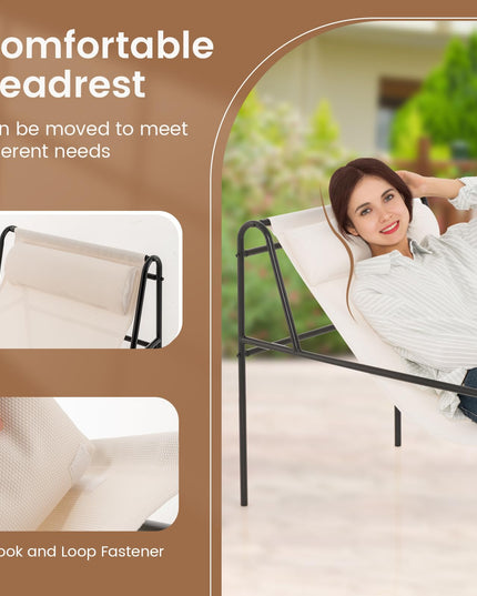 Giantex Patio Sling Lounge Chair, Modern Sling Accent Chair with Removable Headrest Pillow