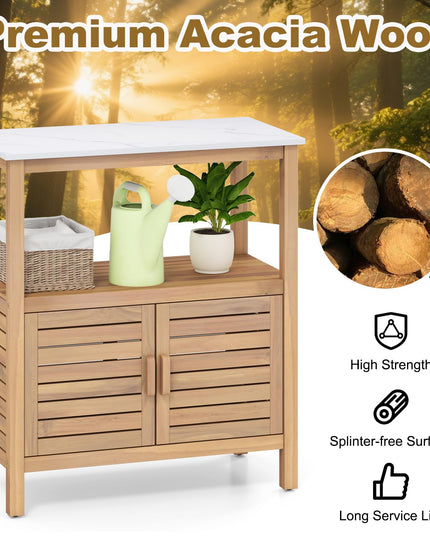 Giantex Outdoor Potting Bench with 2 Door Storage Cabinet