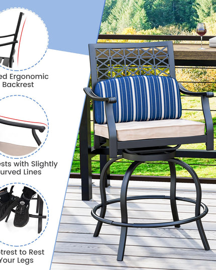 Giantex Outdoor Bar Stools, Metal Patio Bar Chairs with Cushion & Lumbar Pillow