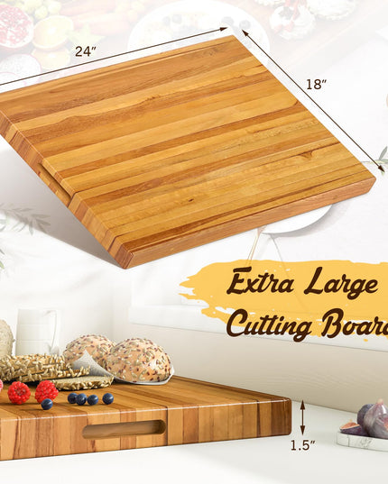 Giantex Teak Wood Cutting Board, Extra Large 24" Reversible Cutting Board with Side Handle