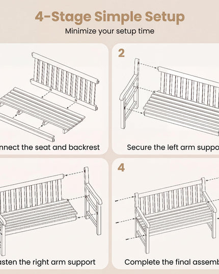 GIANTEX 51" Teak Wood Outdoor Bench with Armrests