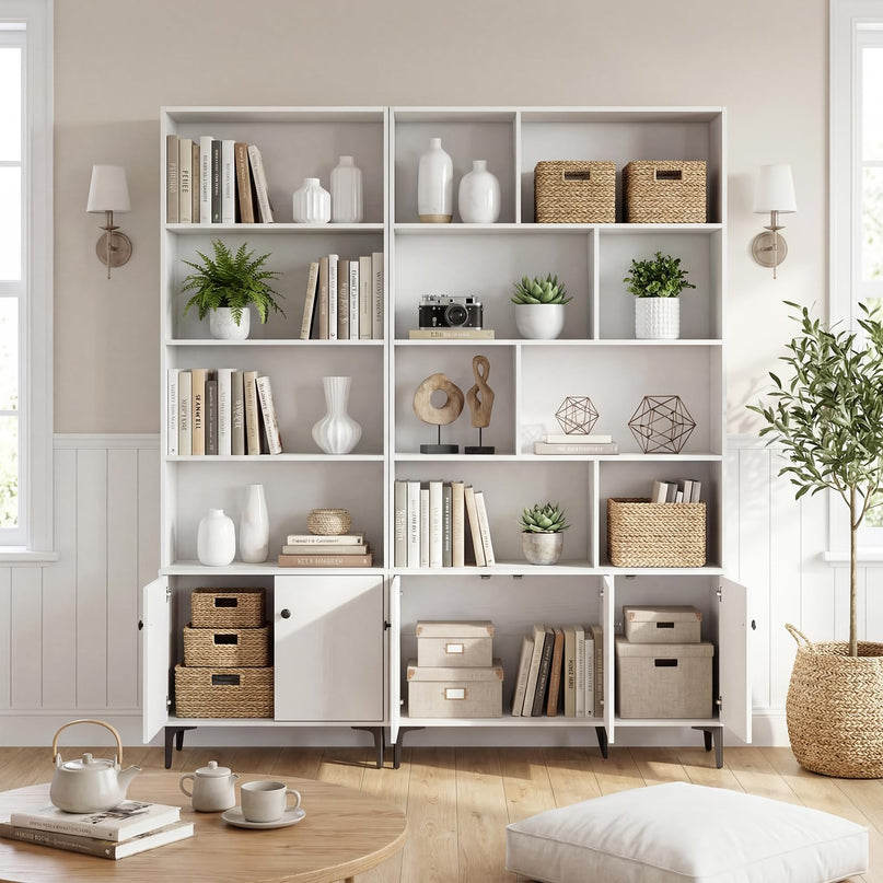 Giantex 68.5" Tall Bookcases with 2 Doors | Floor Standing 5 Tier Bookshelf Display Shelves