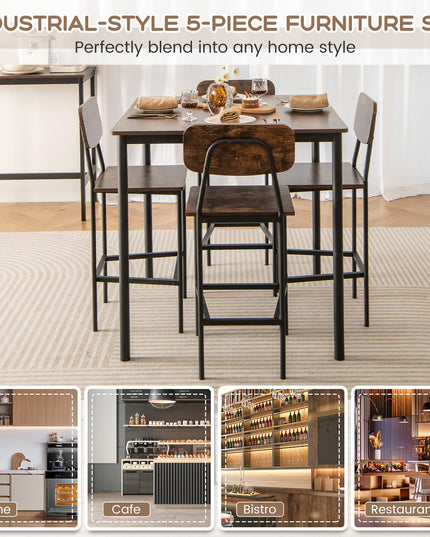 Giantex 5-Piece Dining Table Set W/Counter Height Table & 4 Bar Stools