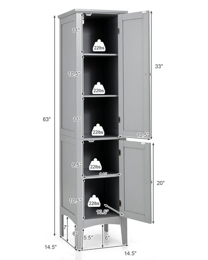 Storage Cabinet Bathroom High Cabinet with 5 Tier Shelves