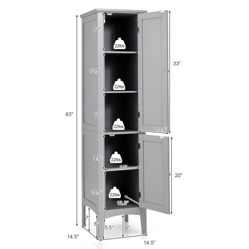 Storage Cabinet Bathroom High Cabinet with 5 Tier Shelves
